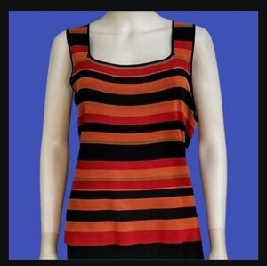 VTG FINITY Red Black Horizontal Striped Sleeveless Sweater Blouse